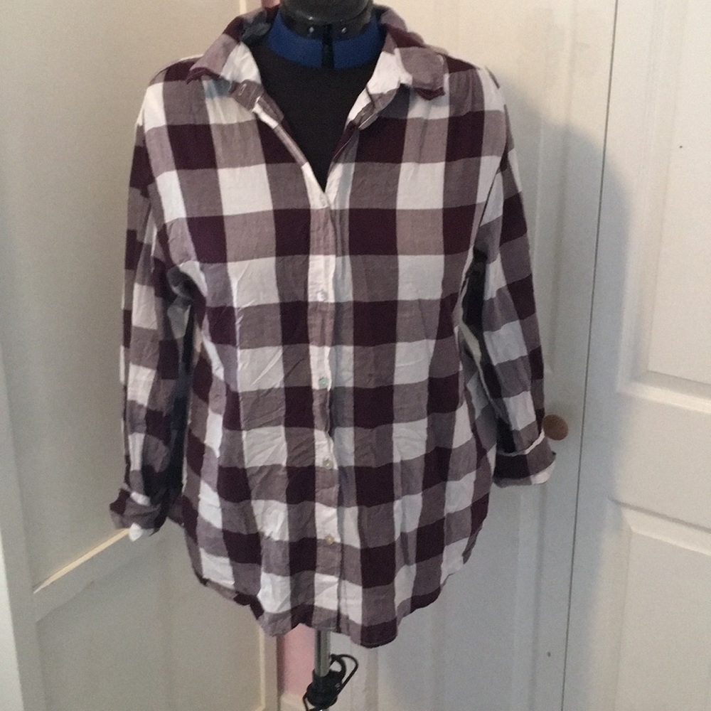 Burgundy Plaid Fall Button Down Collared Shirt